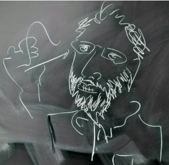 Blackboard caricature of me by an "anonymous" attendee of the Uncertain Dynamic System course.